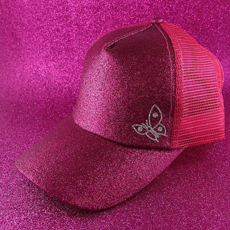 Baddie Leopard / Shiny Ponytail Hat/Cap Ponytail / Shiny Hot Pink